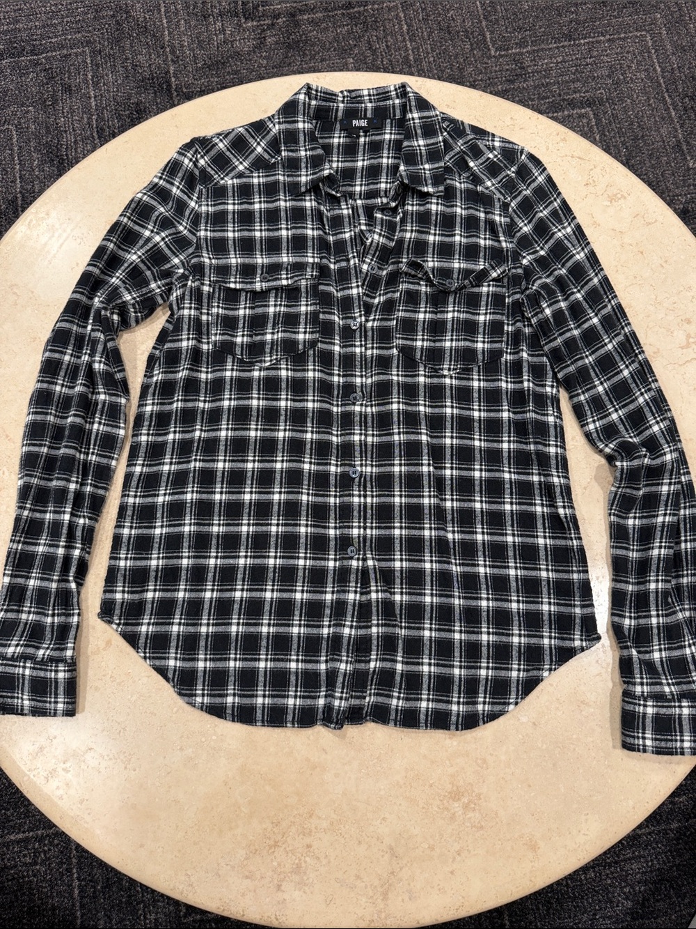 PAIGE Women’s Black & White Plaid Button-Down Flannel Shirt